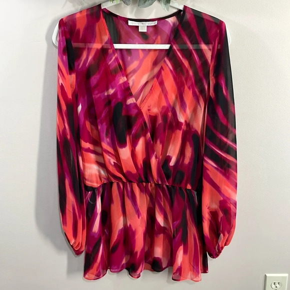 NWOT Boston Proper Long Sleeve Multicolor Sheer Blouse M - Picture 1 of 16